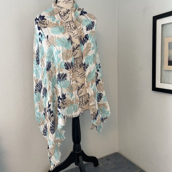 Floral Banana Republic Rectangular Scarf w/Unfinished Hem - 64" x 20" (U5) - Picture 1 of 7